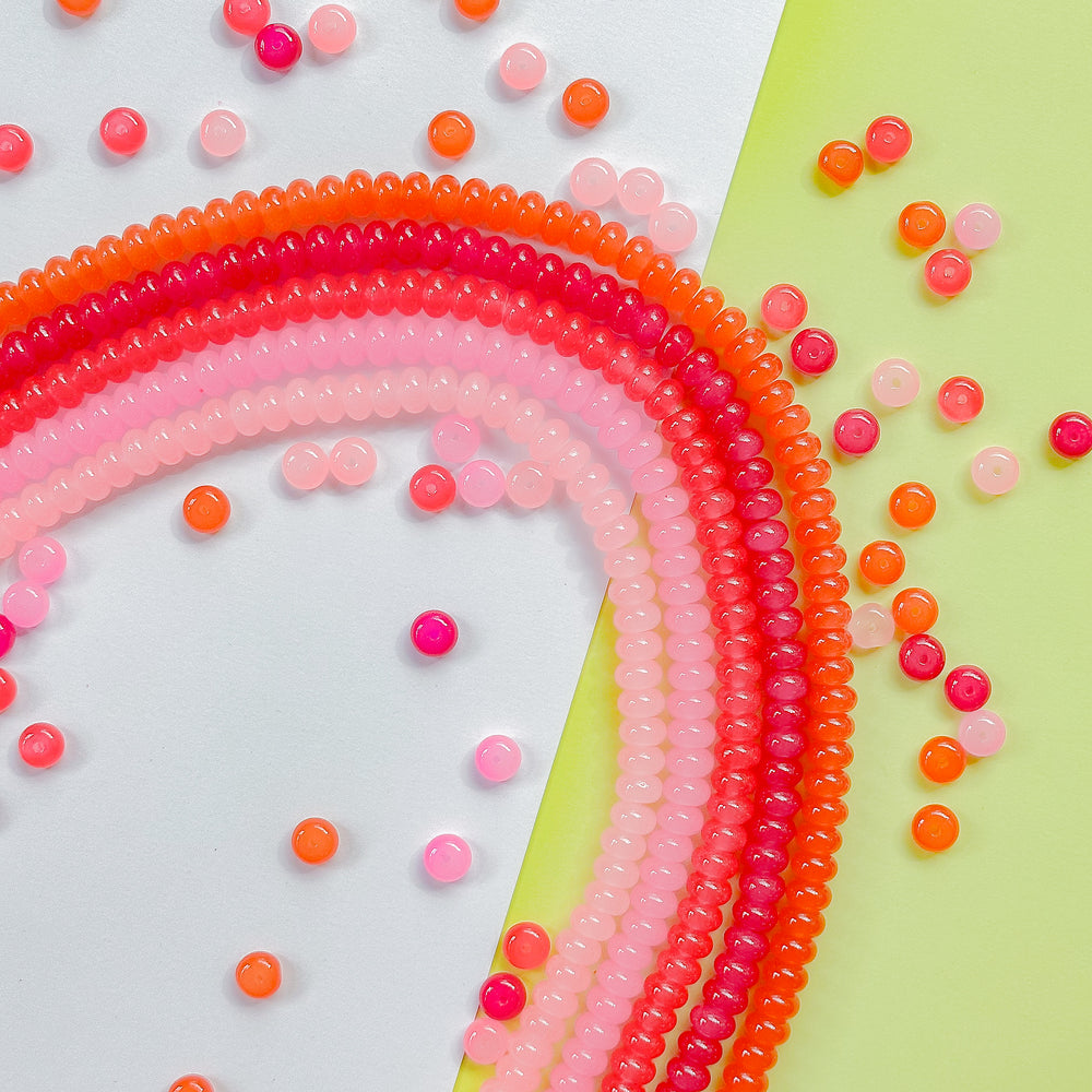 8mm Pink Pop Smooth Glass Rondelle 5 Strand Bundle