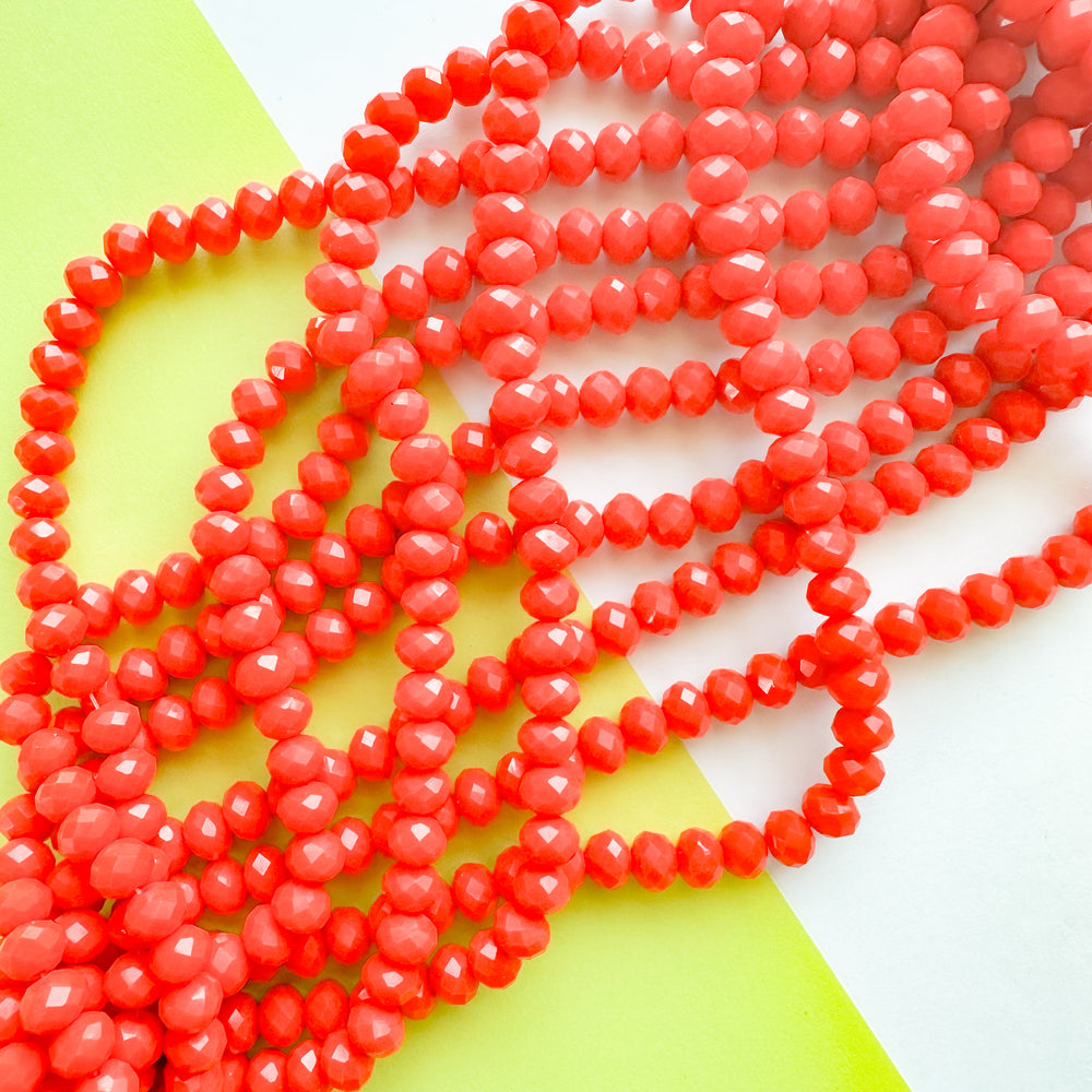 8mm Neon Red Faceted Crystal Rondelle Strand