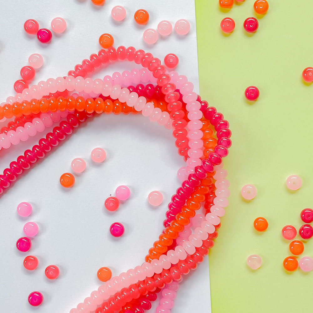 8mm Pink Pop Smooth Glass Rondelle 5 Strand Bundle