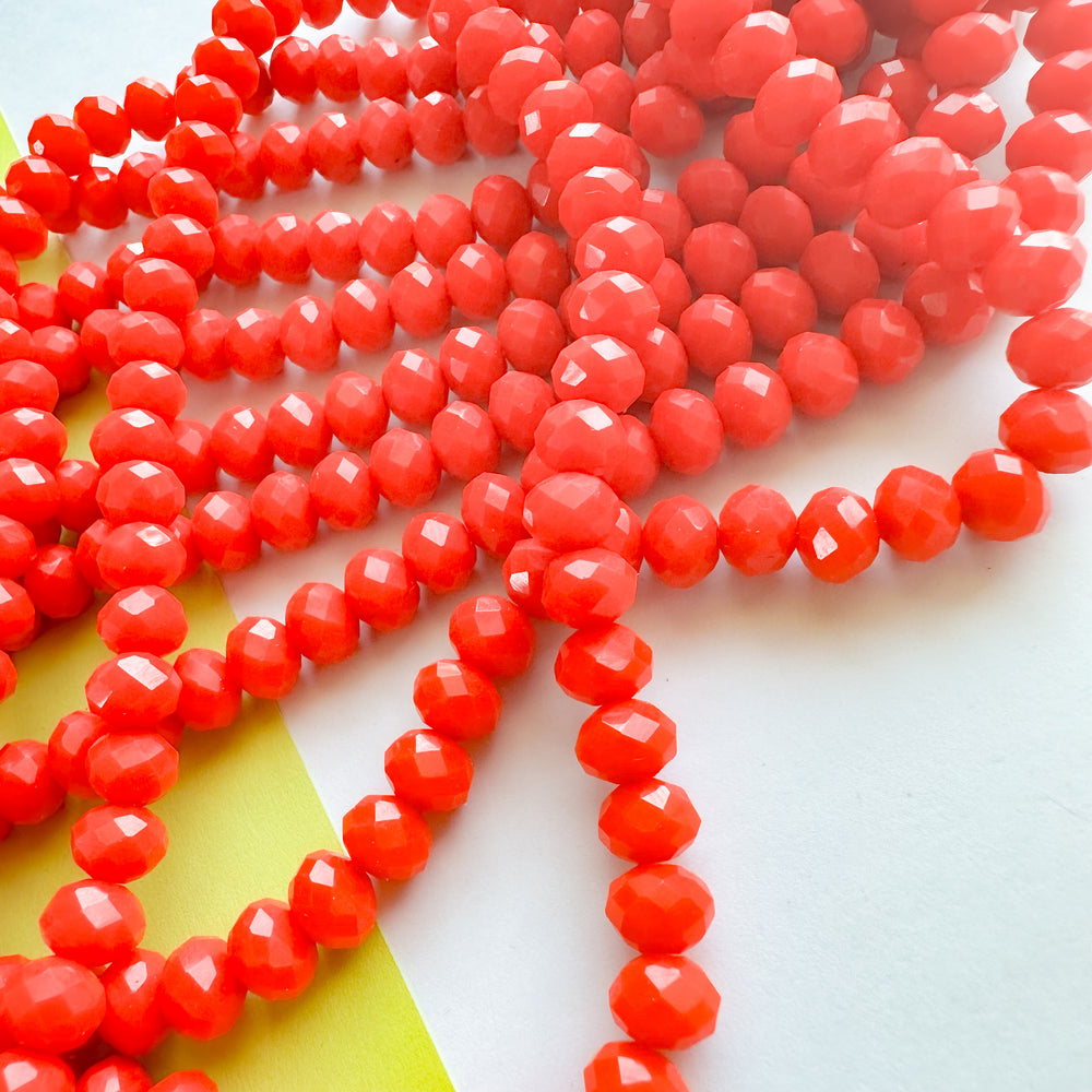 8mm Neon Red Faceted Crystal Rondelle Strand