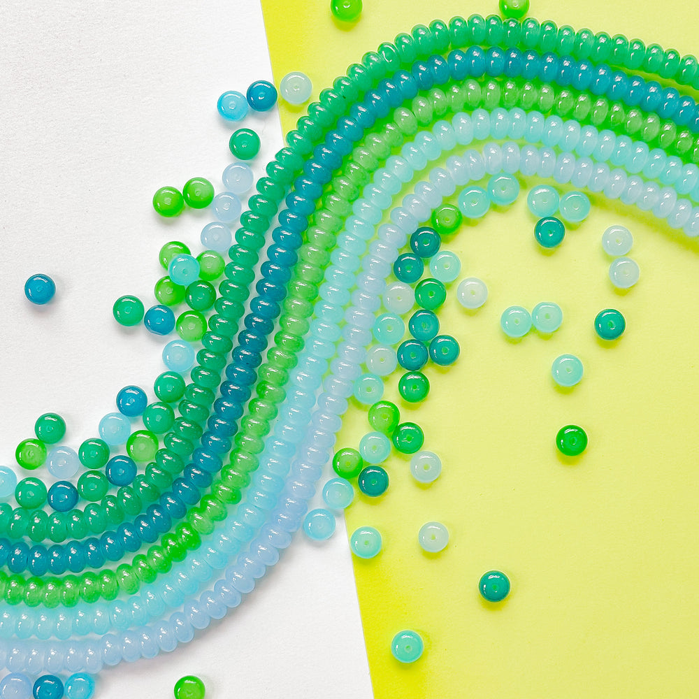 8mm Green Mist Smooth Glass Rondelle 5 Strand Bundle