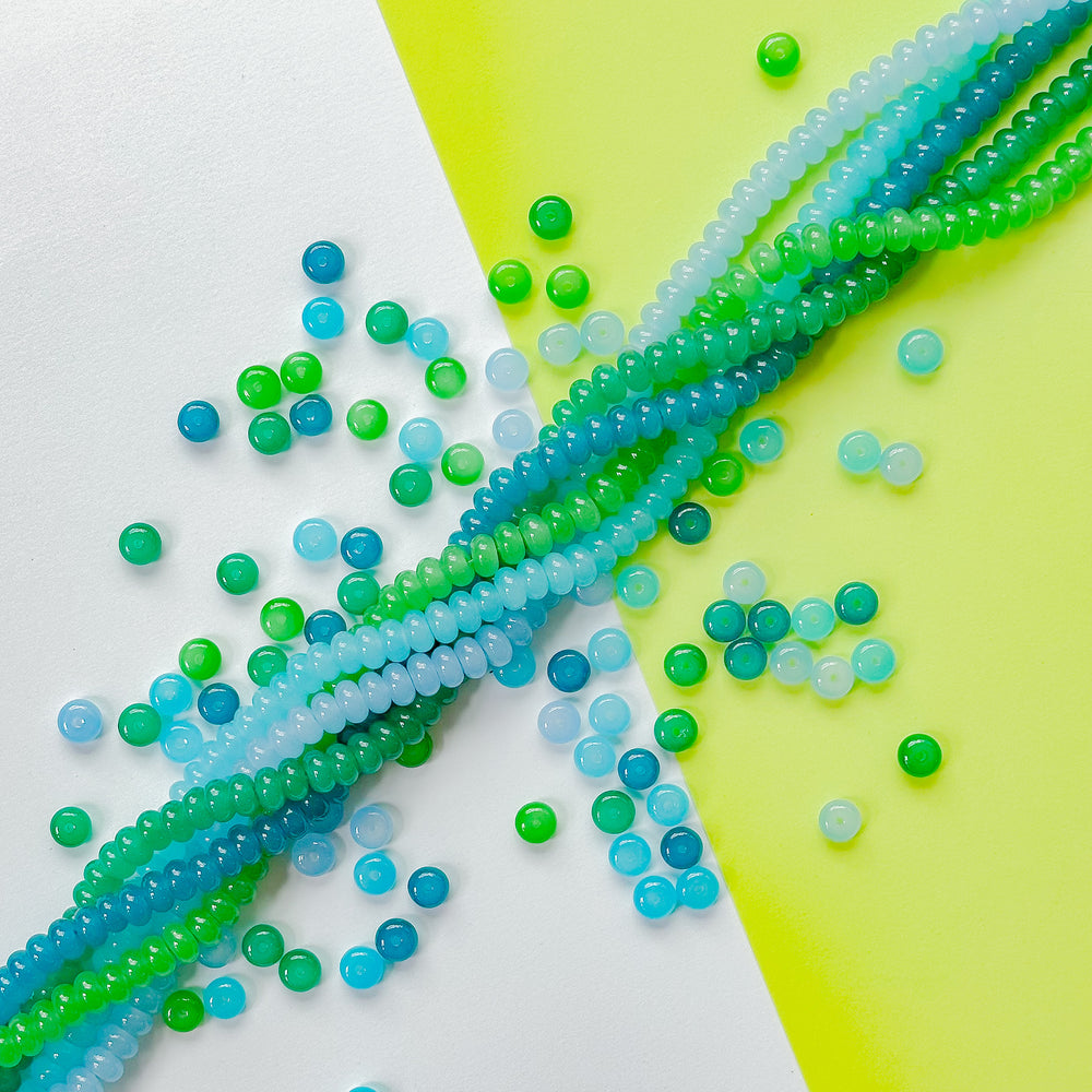 8mm Green Mist Smooth Glass Rondelle 5 Strand Bundle