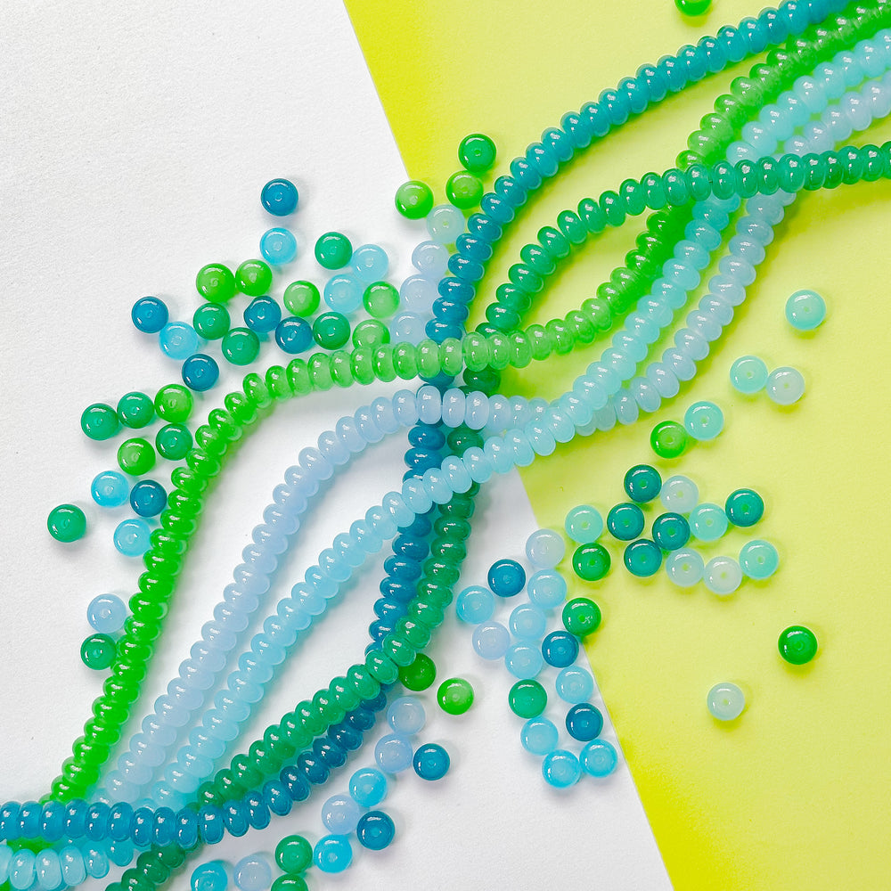 8mm Green Mist Smooth Glass Rondelle 5 Strand Bundle