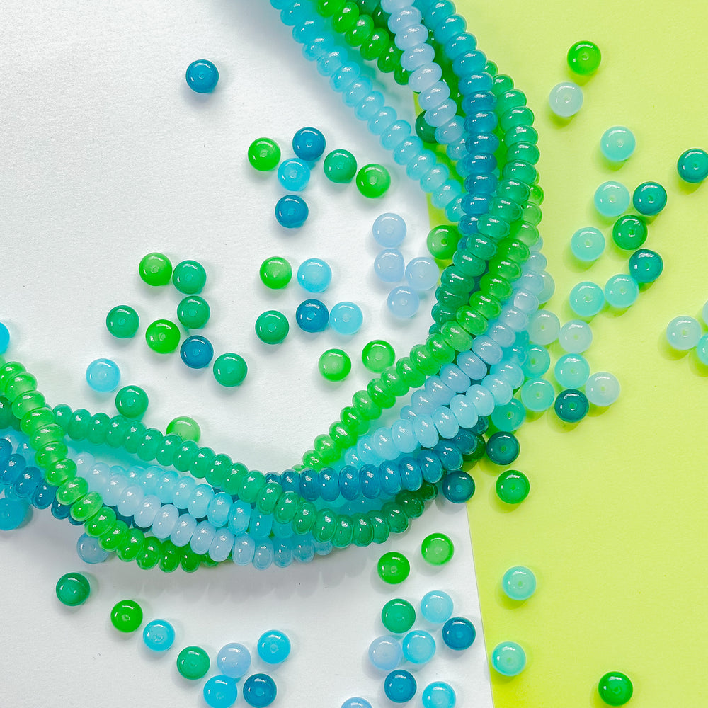 8mm Green Mist Smooth Glass Rondelle 5 Strand Bundle