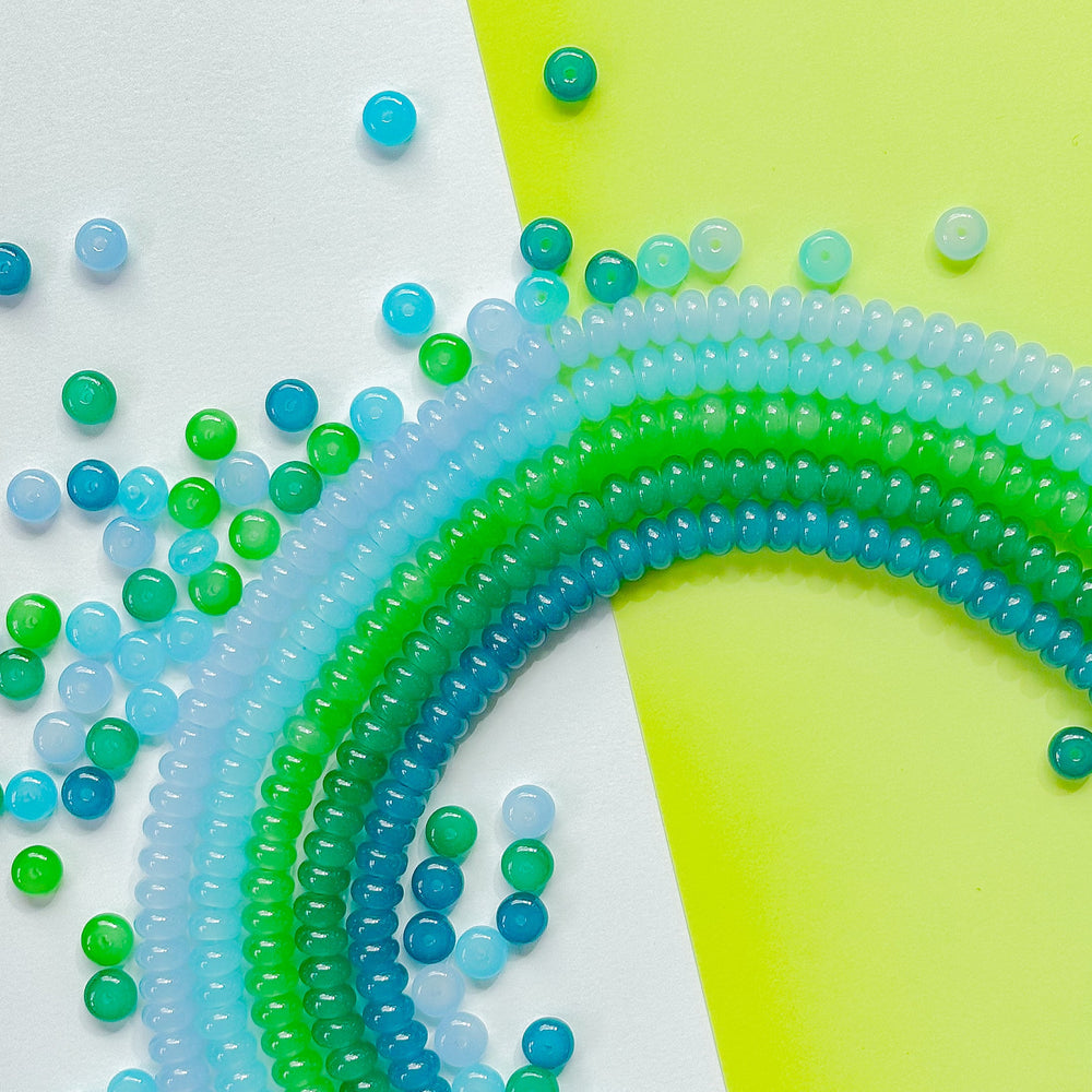 8mm Green Mist Smooth Glass Rondelle 5 Strand Bundle