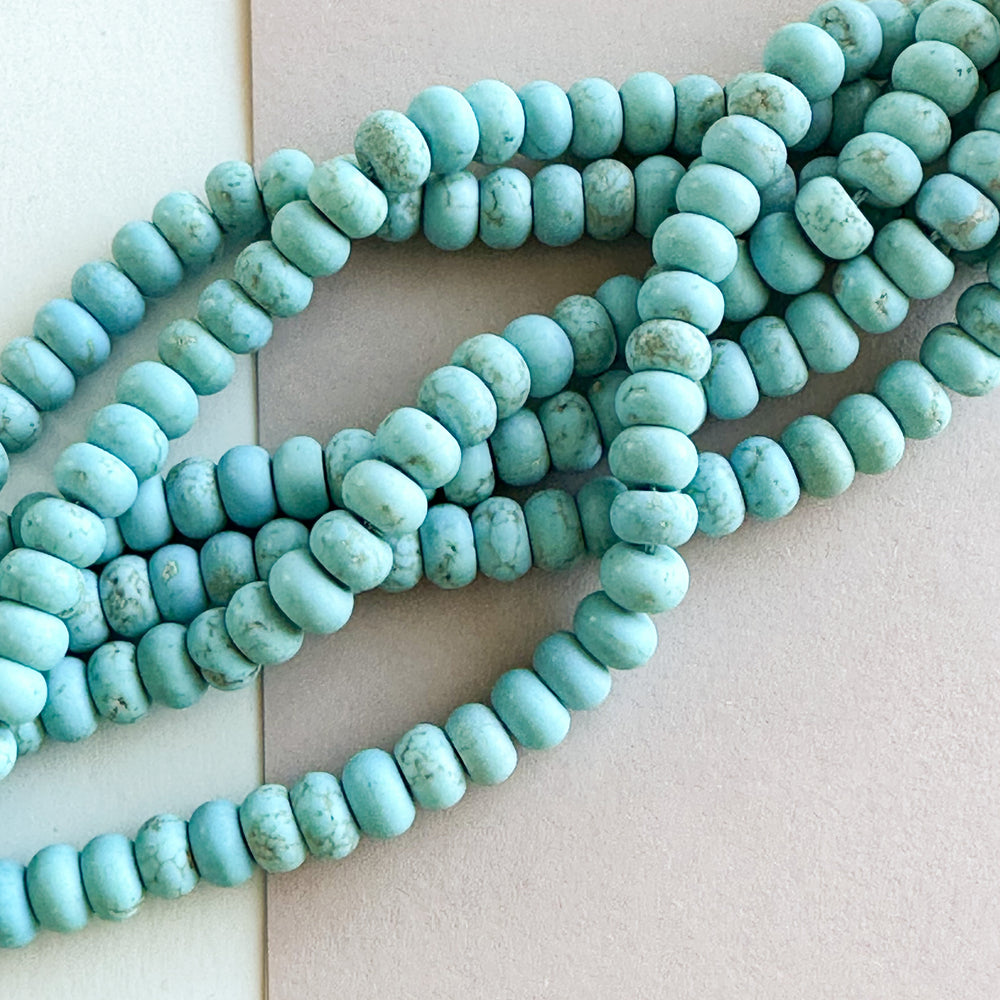 8mm Smooth Matte Turquoise Howlite Rondelle Strand