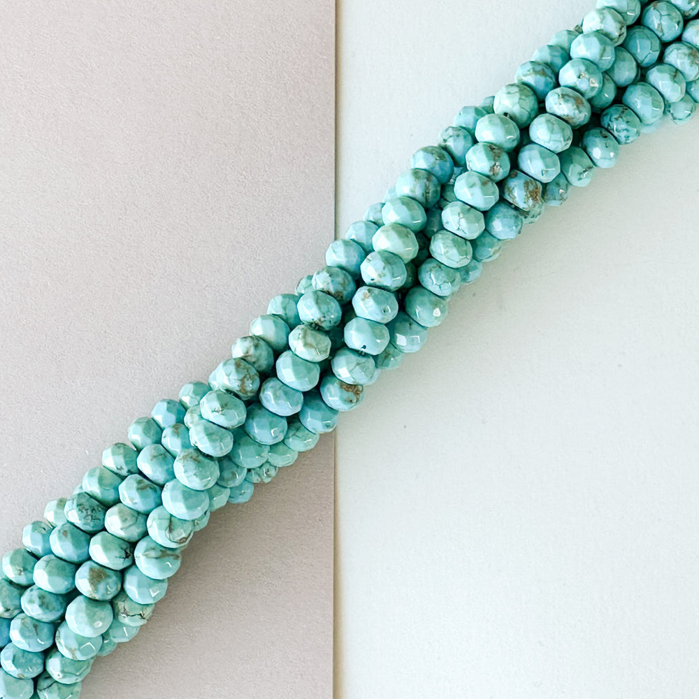 8mm Faceted Turquoise Howlite Rondelle Strand