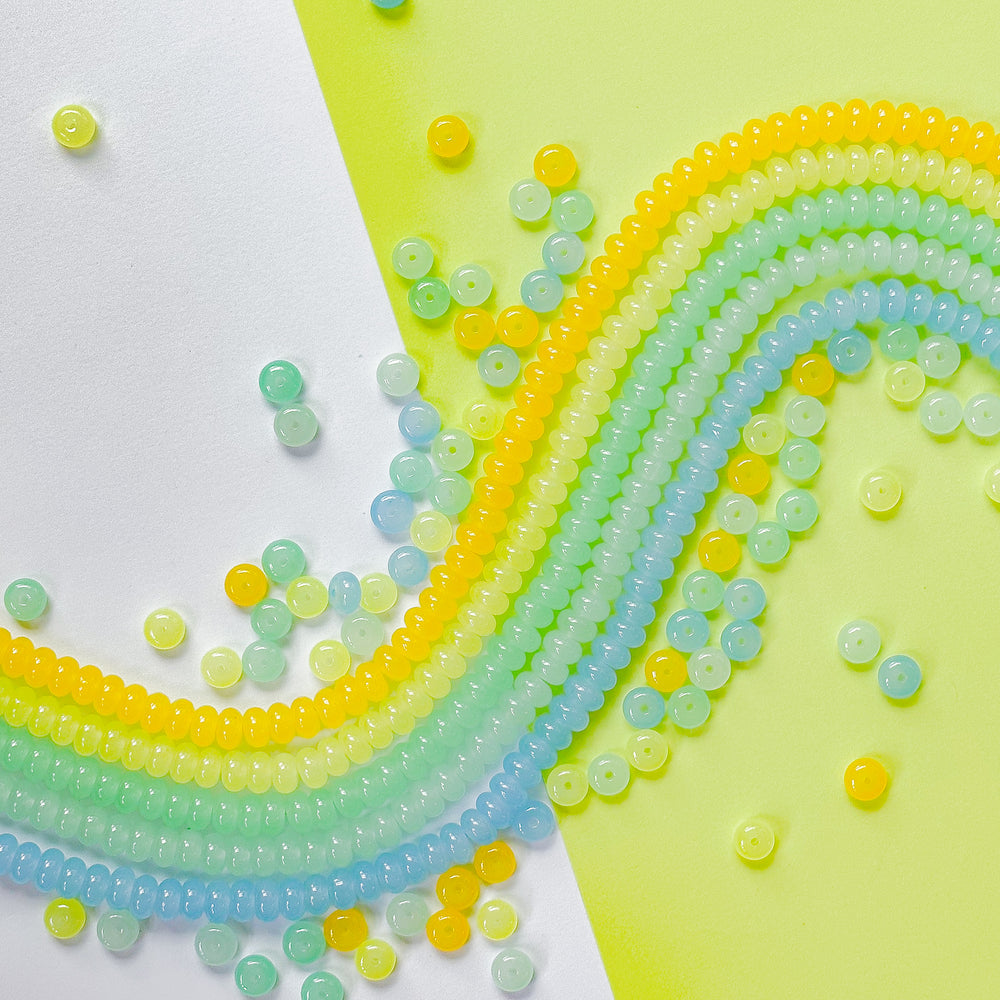8mm Lemon Splash Smooth Glass Rondelle 5 Strand Bundle