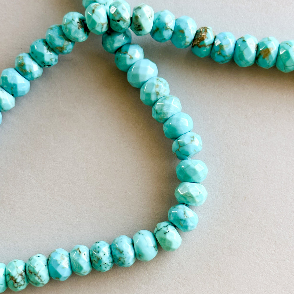 8mm Faceted Turquoise Howlite Rondelle Strand