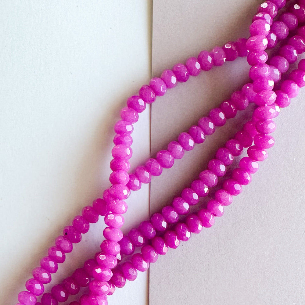 6mm Faceted Fuchsia Dyed Jade Rondelle Strand