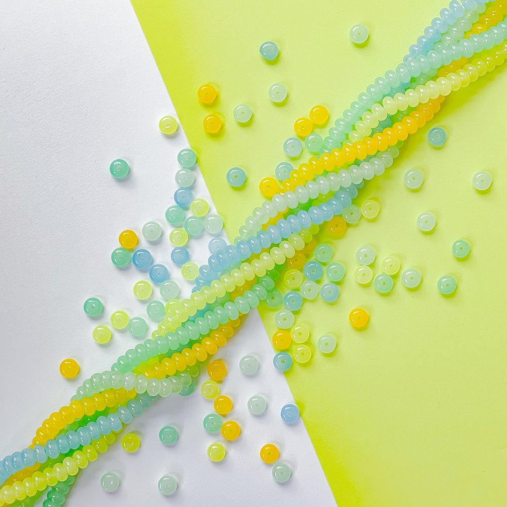 8mm Lemon Splash Smooth Glass Rondelle 5 Strand Bundle