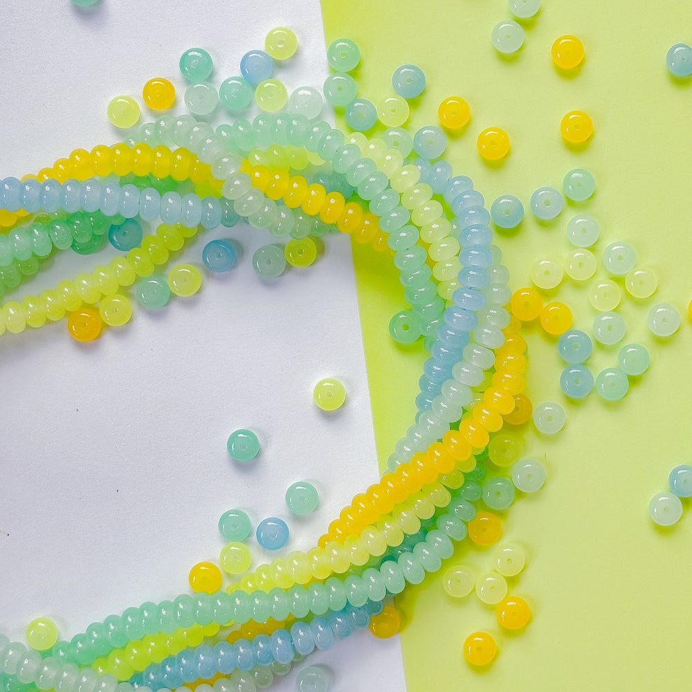 8mm Lemon Splash Smooth Glass Rondelle 5 Strand Bundle