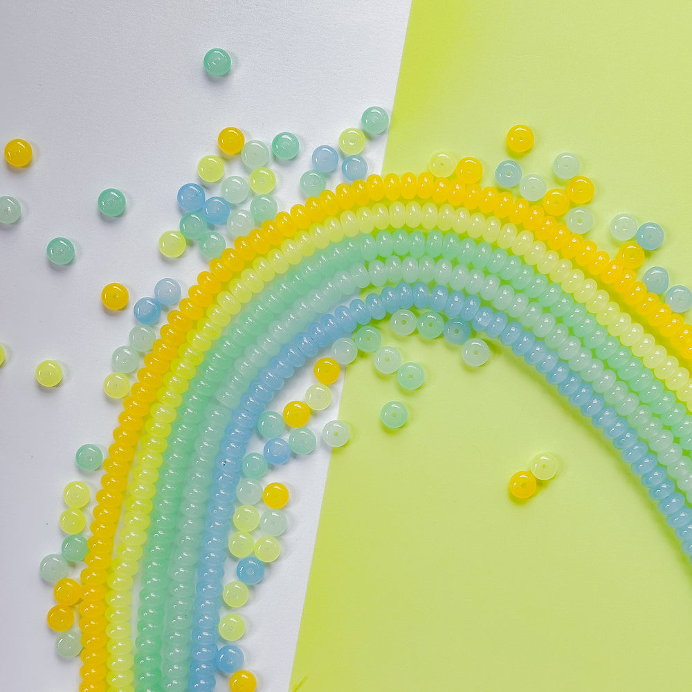 8mm Lemon Splash Smooth Glass Rondelle 5 Strand Bundle