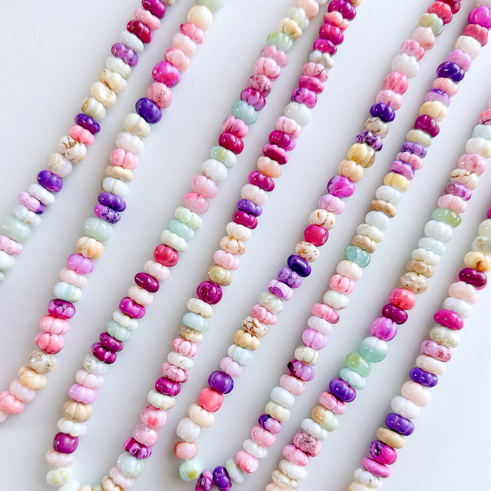 9mm Candy Rainbow Dyed Opal Carved Melon Strand