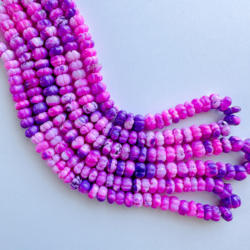 9mm Bright Purple Dyed Opal Carved Melon Strand