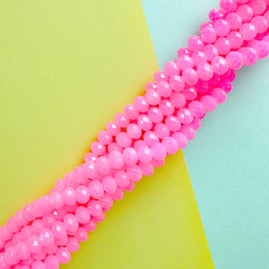 8mm Opaque Neon Pink Crystal Rondelle Strand