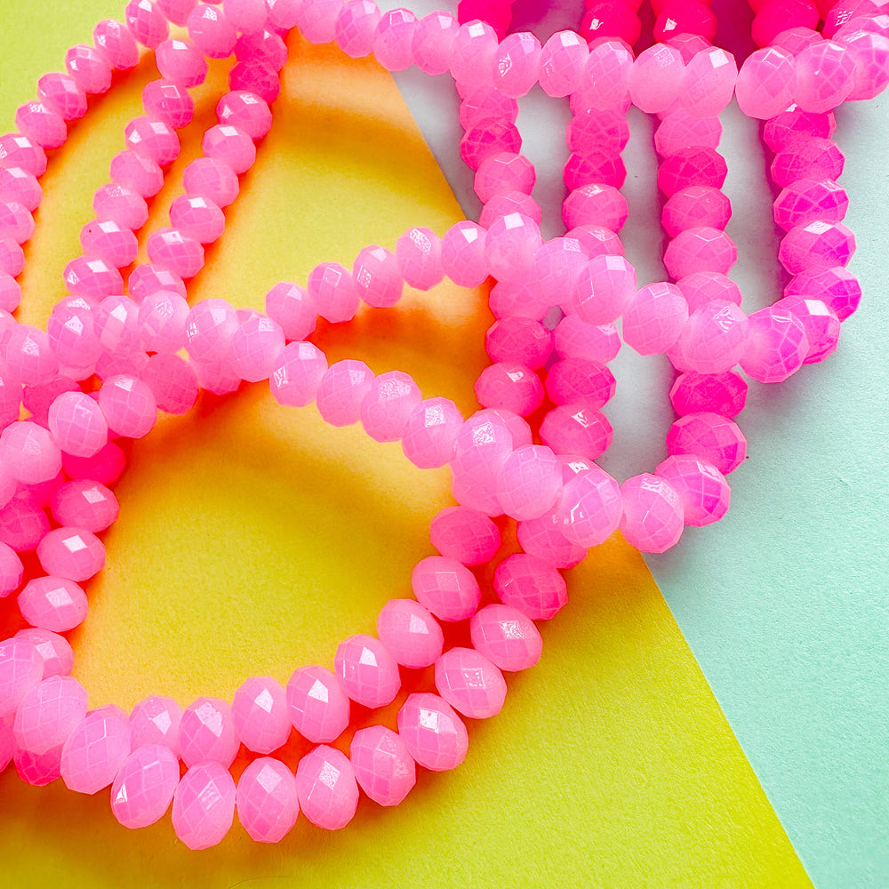 8mm Opaque Neon Pink Crystal Rondelle Strand