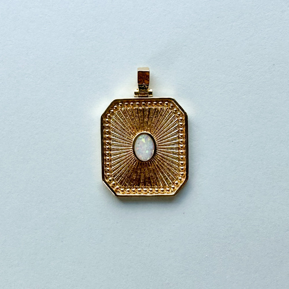 20mm Gold Rectangle Charm with Opal Inlay