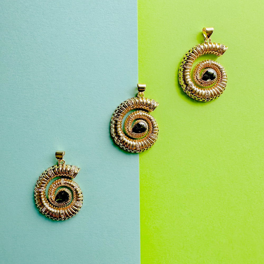 25mm Shiny Gold Pave Nautilus Spiral Charm