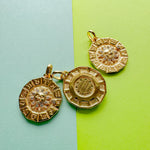 25mm Shiny Gold Pave Sun Zodiac Coin Charm