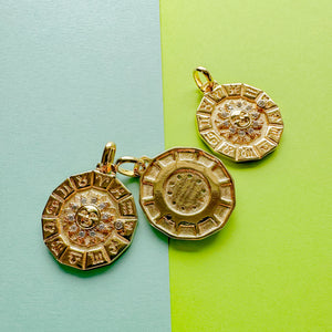 25mm Shiny Gold Pave Sun Zodiac Coin Charm