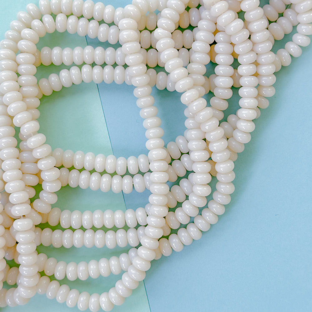 8mm Opaque Cream Smooth Glass Rondelle Strand