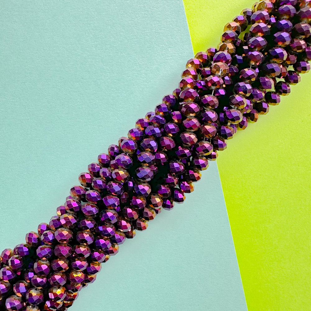 8mm Crazy Purple Crystal Rondelle Strand