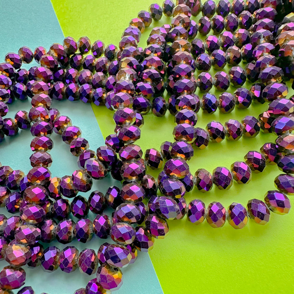 8mm Crazy Purple Crystal Rondelle Strand