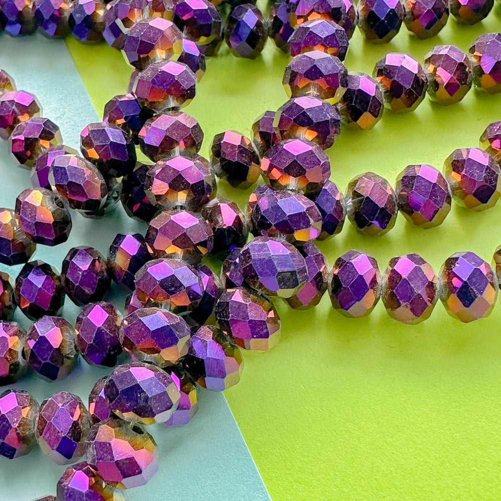 8mm Crazy Purple Crystal Rondelle Strand