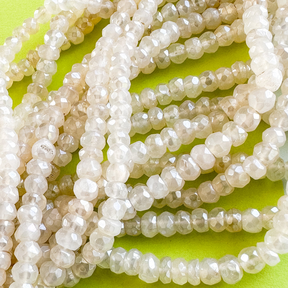 5mm Cream Faceted Chalcedony Pearlescent Coated Rondelle Strand