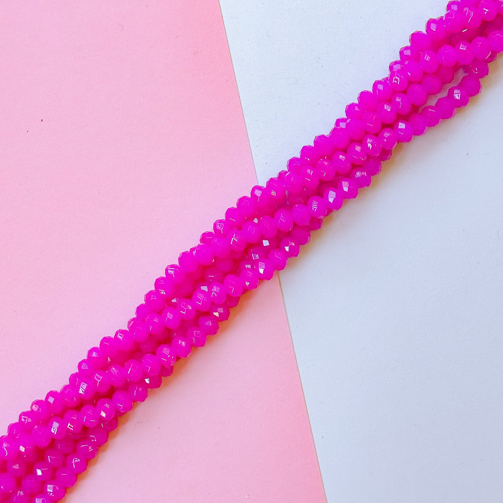 8mm Opaque Magenta Pink Crystal Rondelle Strand
