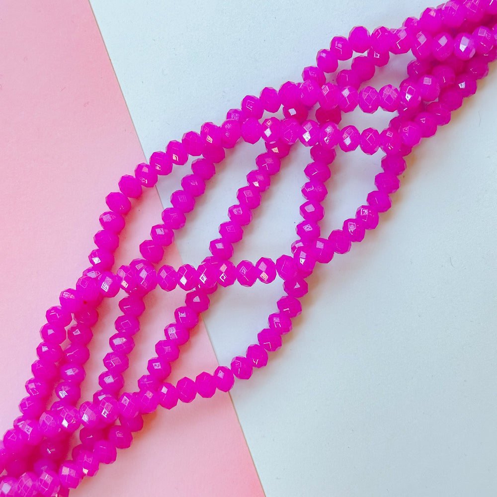 8mm Opaque Magenta Pink Crystal Rondelle Strand