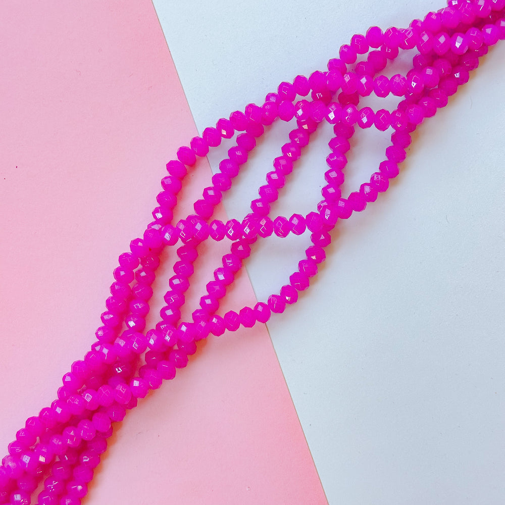 8mm Opaque Magenta Pink Crystal Rondelle Strand