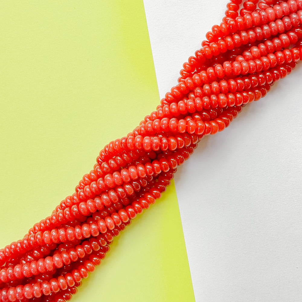 8mm Red Rust Smooth Dyed Jade Rondelle Strand