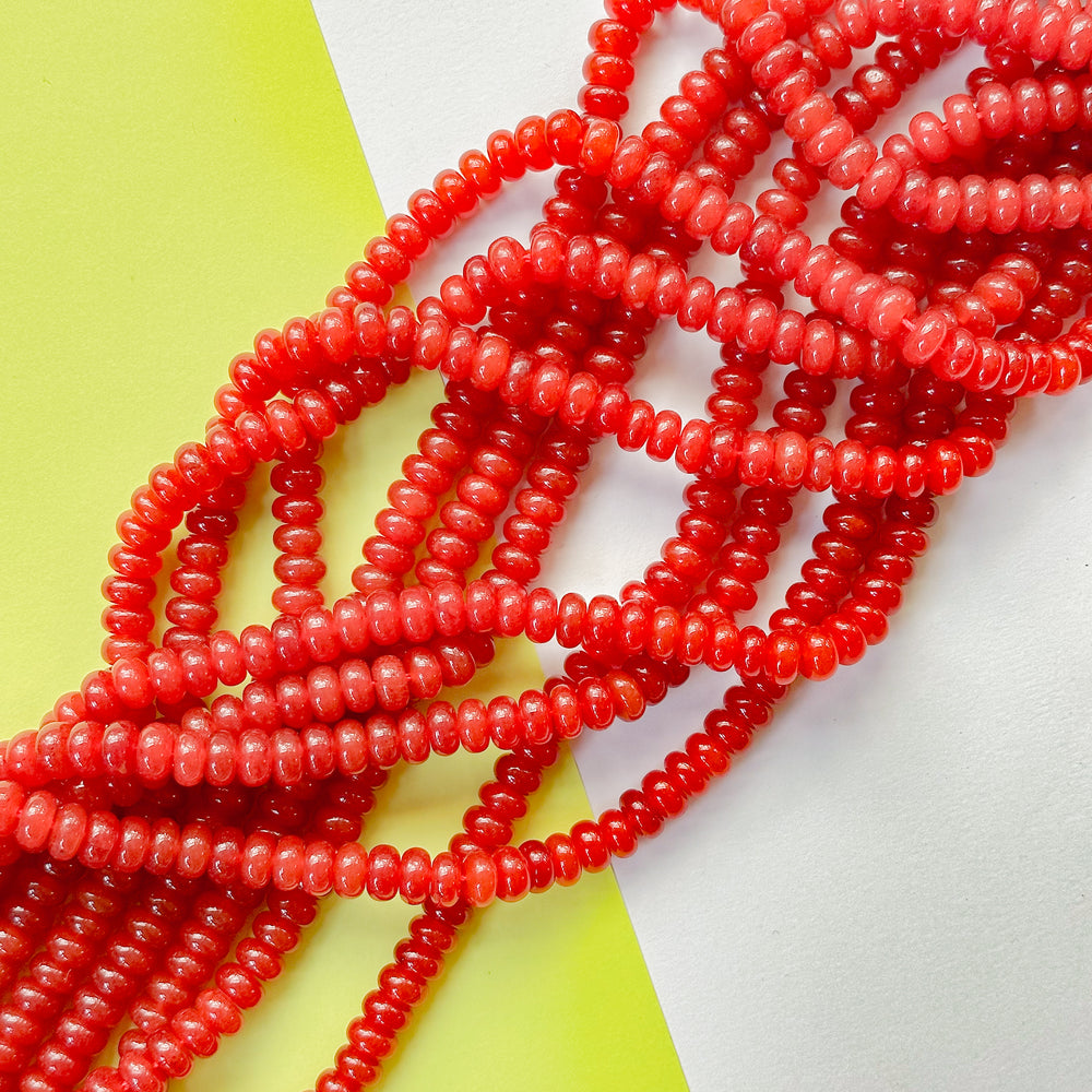 8mm Red Rust Smooth Dyed Jade Rondelle Strand