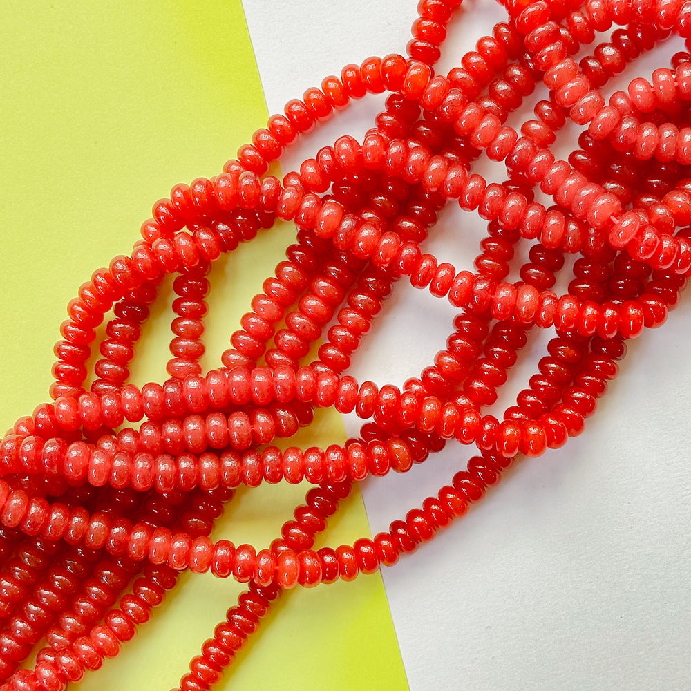 8mm Red Rust Smooth Dyed Jade Rondelle Strand