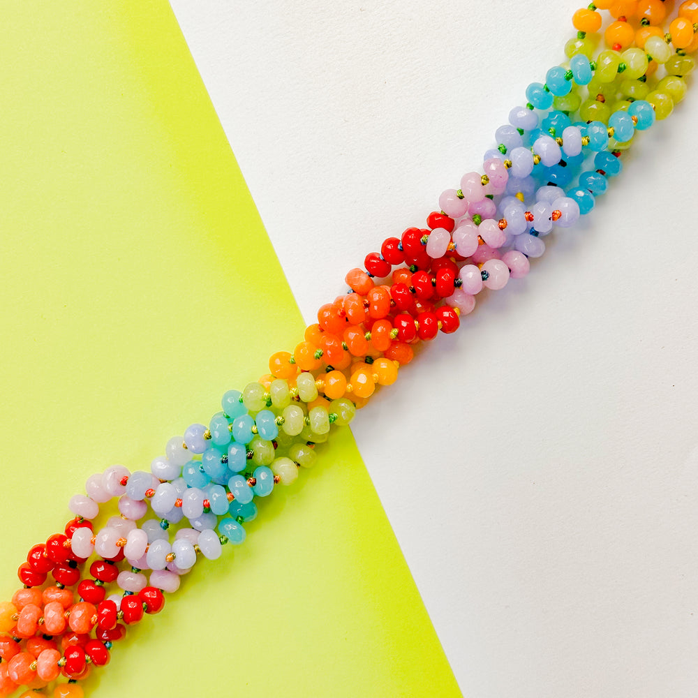 8mm Rainbow Faceted Rondelle Knotted Strand - ROYGBIV Tone