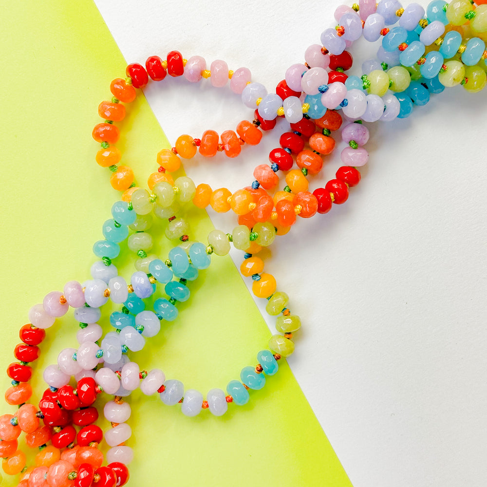 8mm Rainbow Faceted Rondelle Knotted Strand - ROYGBIV Tone