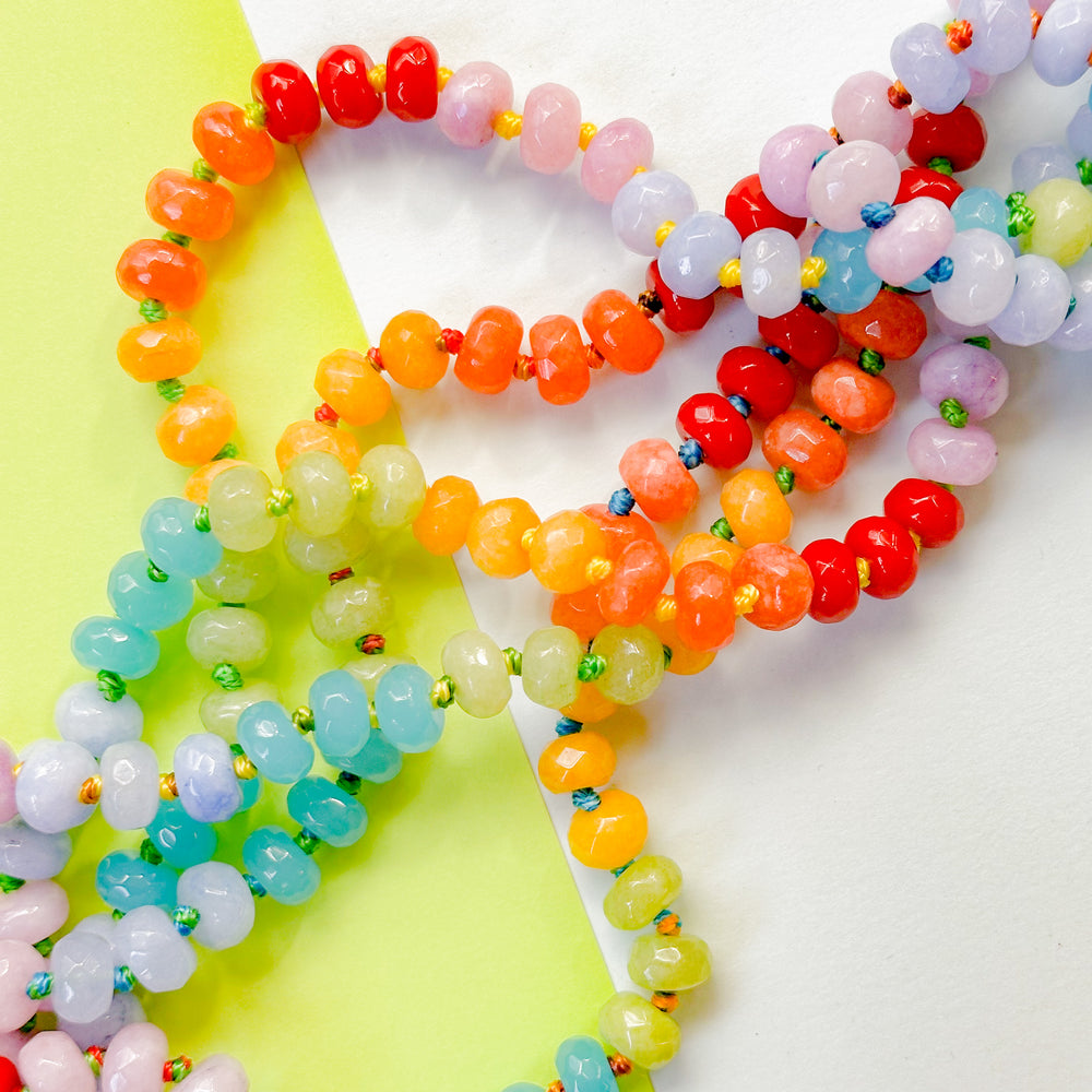 8mm Rainbow Faceted Rondelle Knotted Strand - ROYGBIV Tone