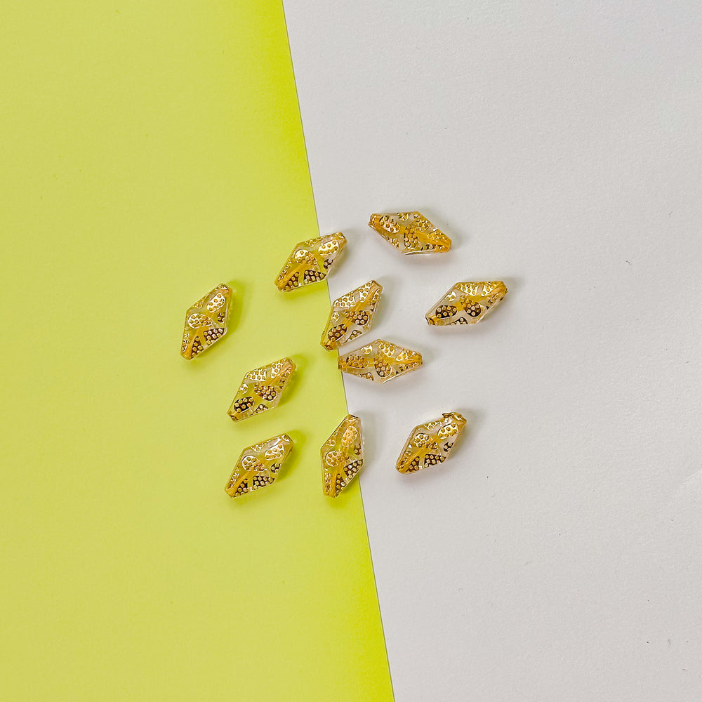 20mm Clear and Gold Resin Retro Rhombus Shape Bead - 10 pack