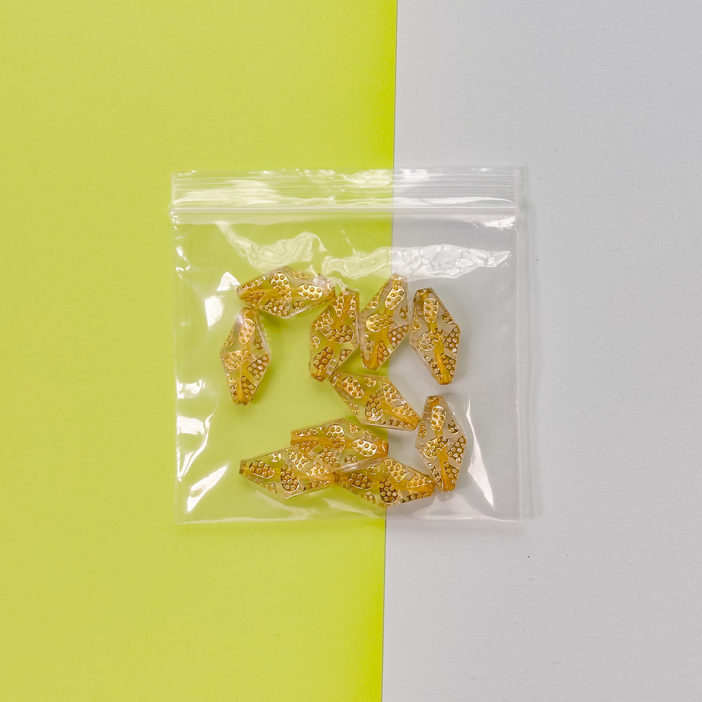 20mm Clear and Gold Resin Retro Rhombus Shape Bead - 10 pack