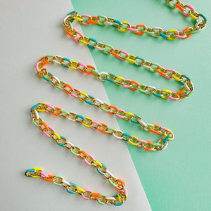 8mm Neon Rainbow Oval Cable Shiny Gold Chain