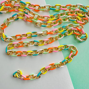 8mm Neon Rainbow Oval Cable Shiny Gold Chain