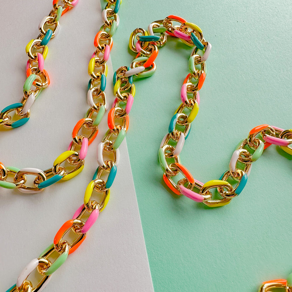 8mm Neon Rainbow Oval Cable Shiny Gold Chain