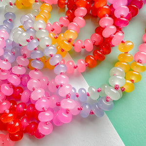 8mm Rainbow Candy Smooth Dyed Jade Rondelle Knotted Strand