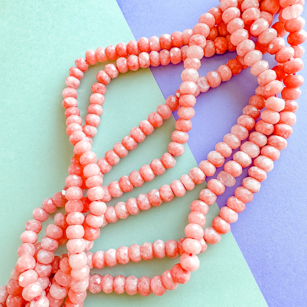 Natural Pink Calcite and Purple Copper Turquoise Rondelle Plain Beads Sold  Per Strand 8 Inches Long