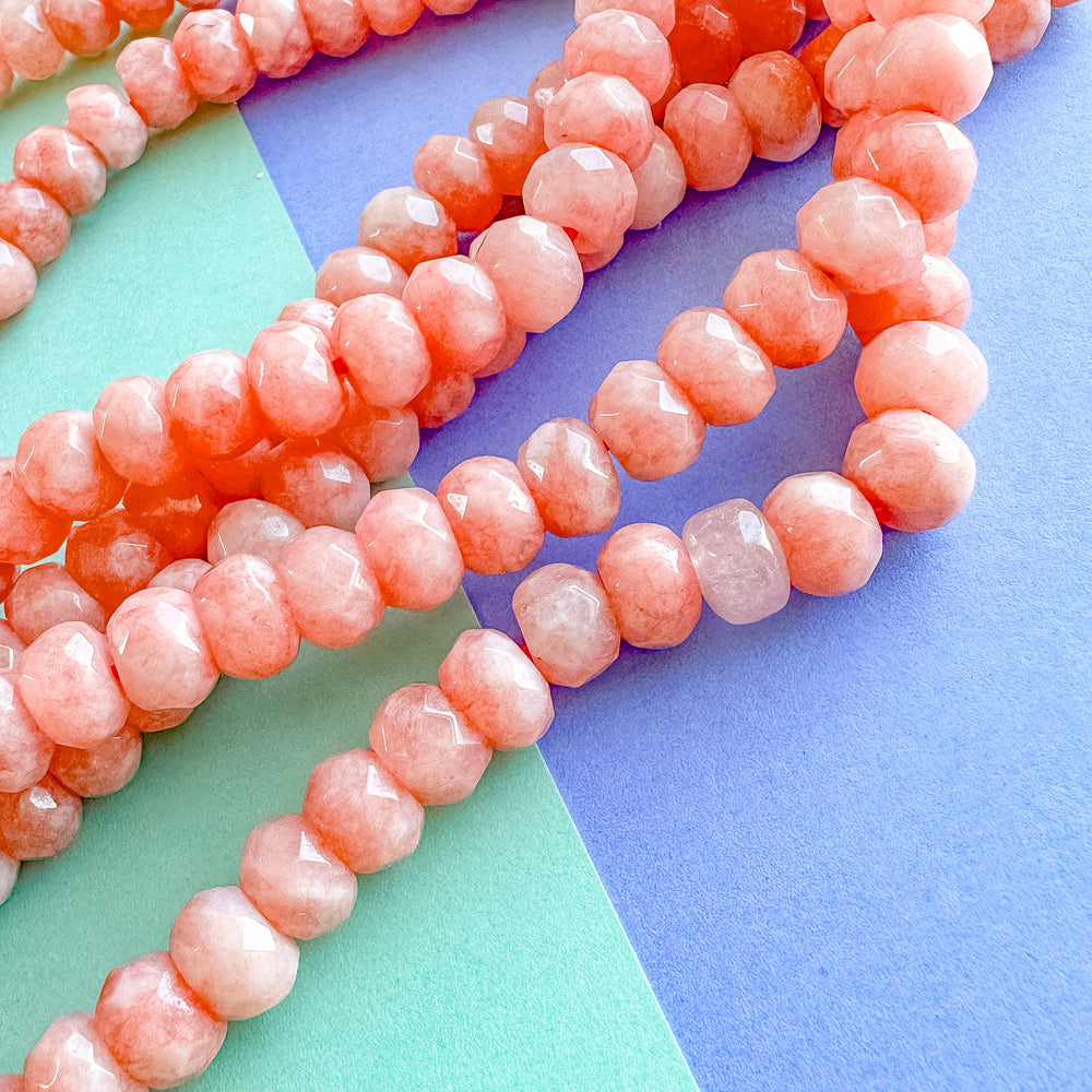 8mm Blush Mauve Faceted Dyed Jade Rondelle Strand
