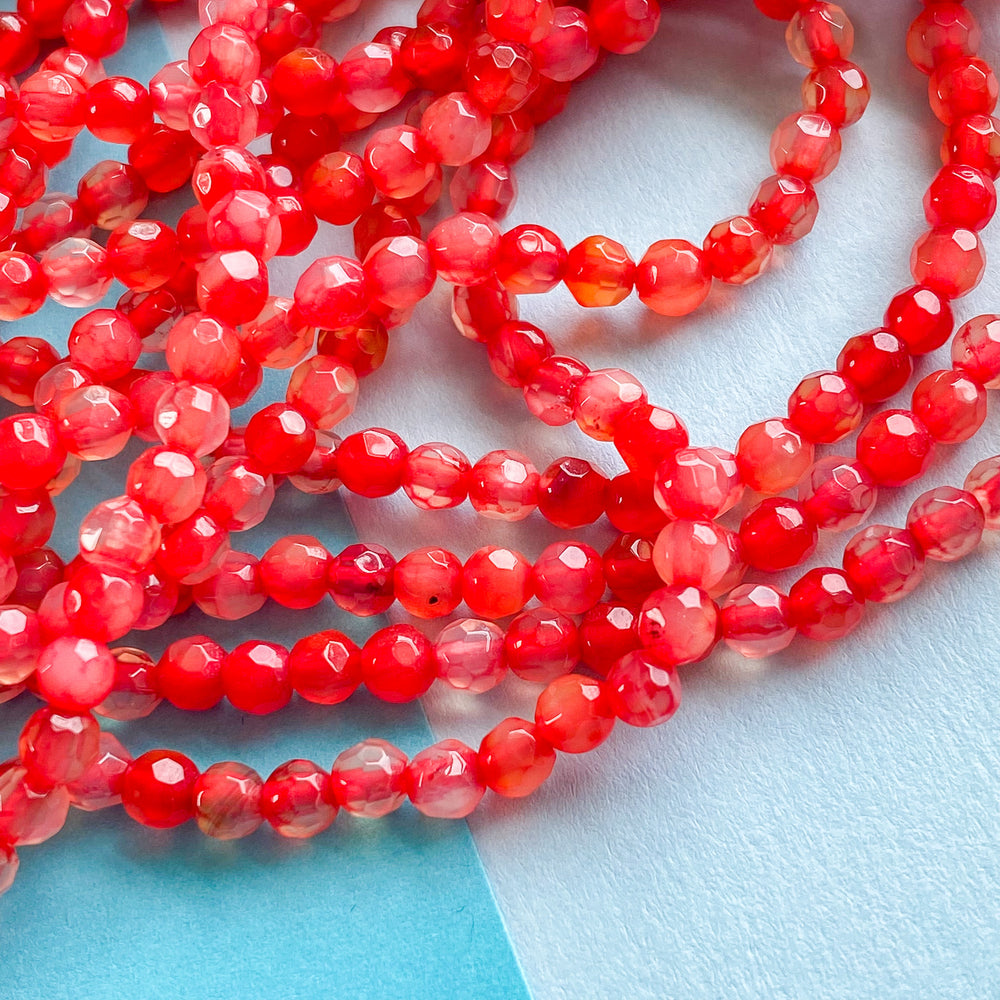 4mm Neon Red Optic Agate Strand