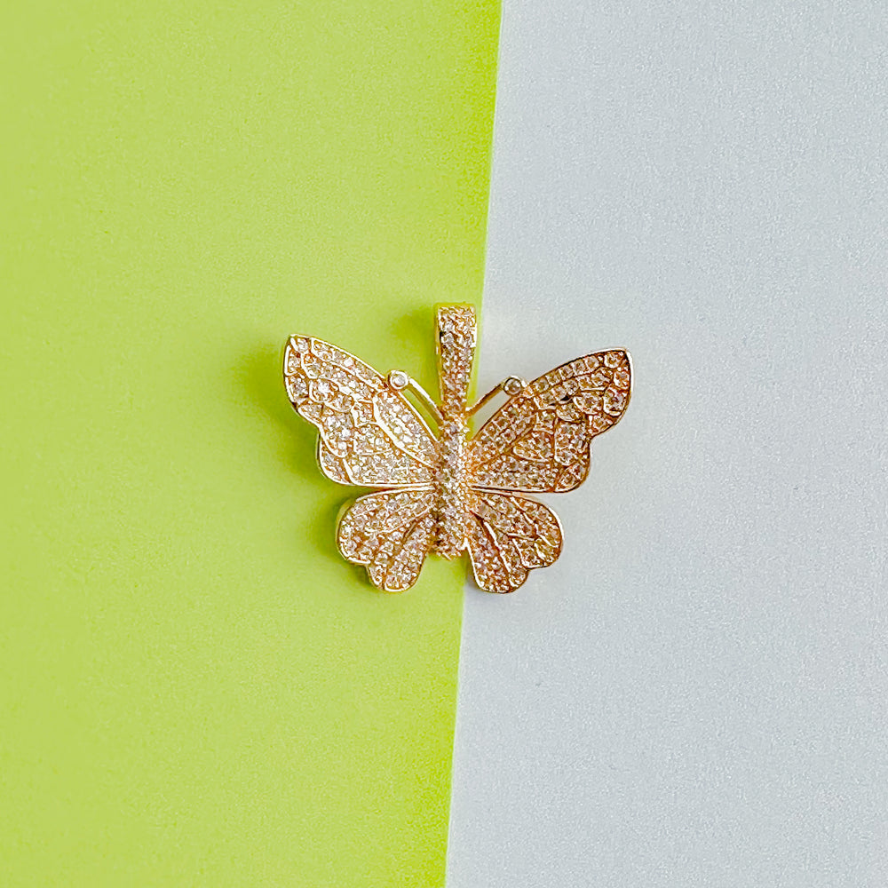 35mm Gold Plated Pave Butterfly Charm