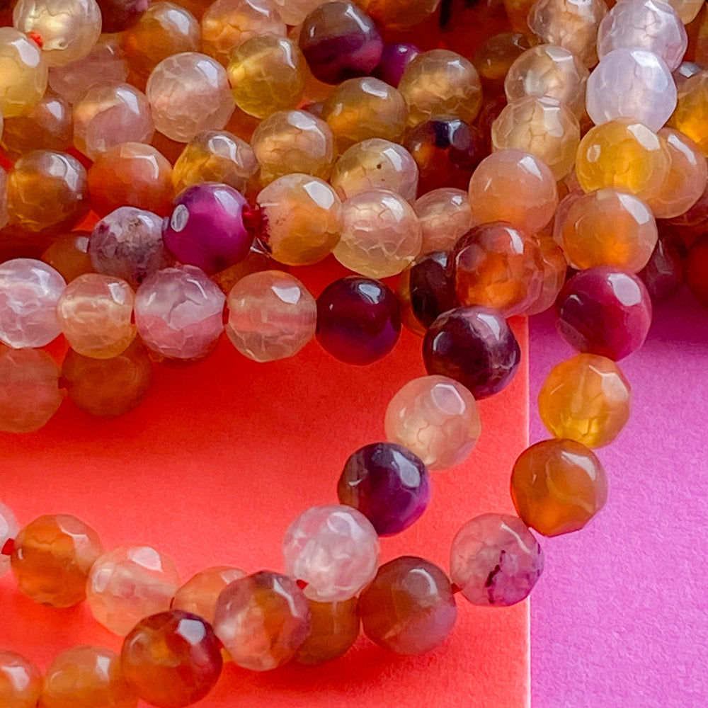 4mm Boho Beach Faceted Round Agate Strand